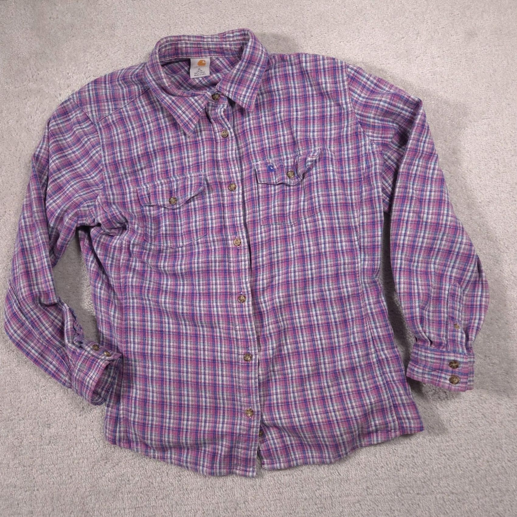 Carhartt Carhartt Womens XL Purple Plaid Button Front Flannel Long Sleeve Shirt Top Size XL / US 12-14 / IT 48-50 - 2 Thumbnail