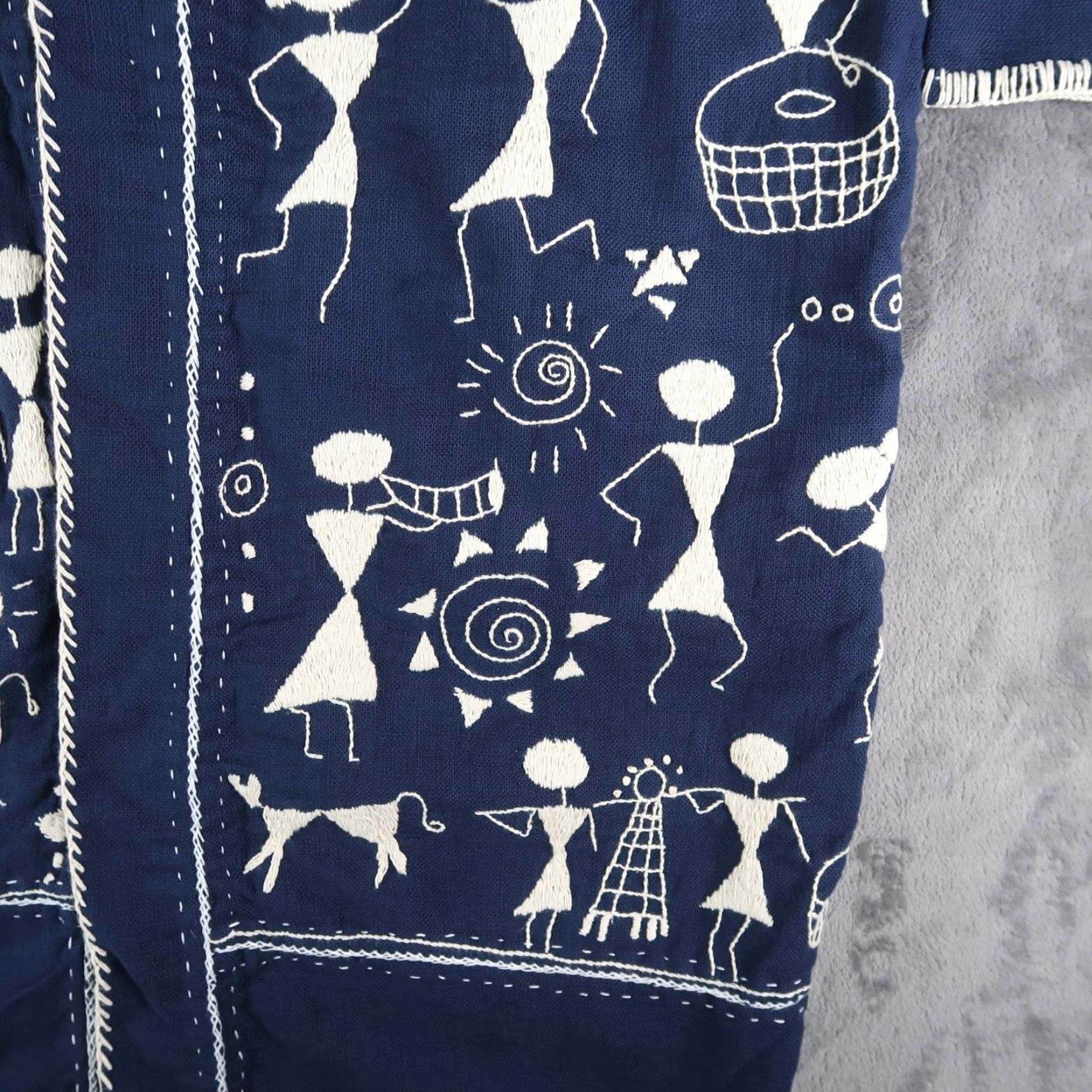 Vintage VINTAGE Hand Embroidered Long Cardigan Jacket One Size Blue Tribal From Thailand Size ONE SIZE - 7 Thumbnail