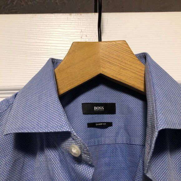 Hugo Boss Hugo boss men's blue cotton dress shirt sharp fit 17/32-33 Size US XL / EU 56 / 4 - 3 Thumbnail