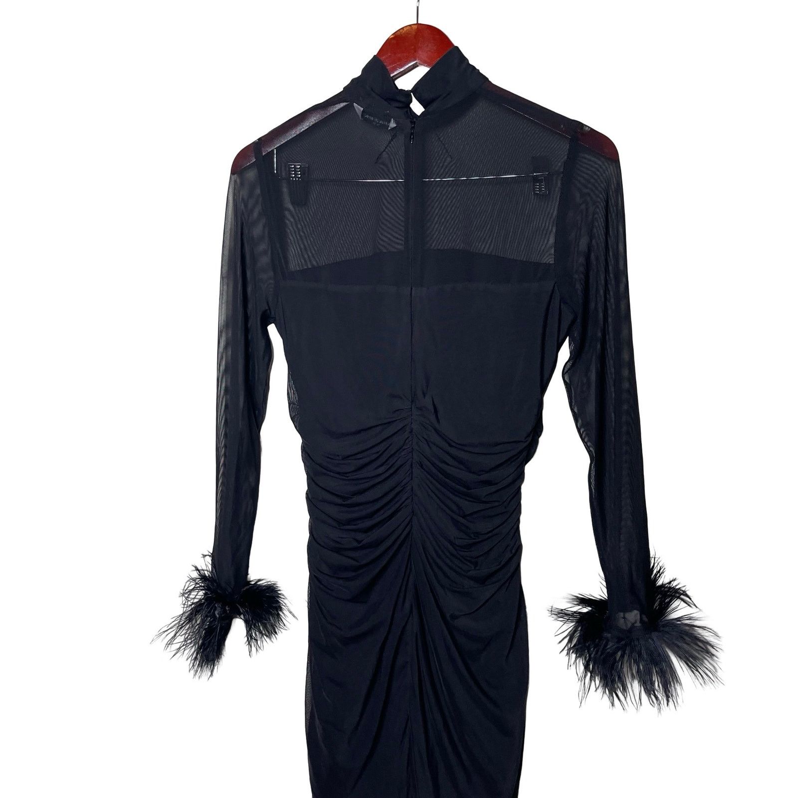 Amanda Uprichard Amanda Uprichard Vixen Mini Dress Ostrich Feather Cuff Black Size XL / US 12-14 / IT 48-50 - 5 Thumbnail