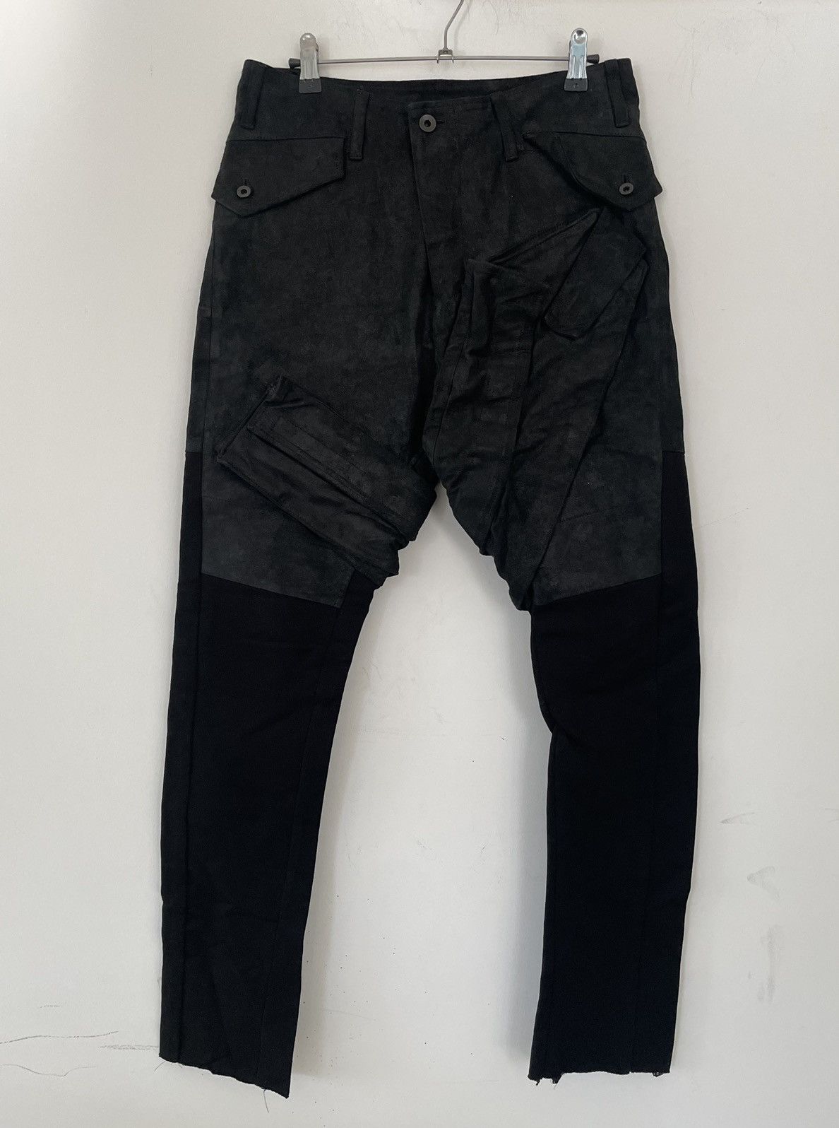 17ss slim fit leather trousers