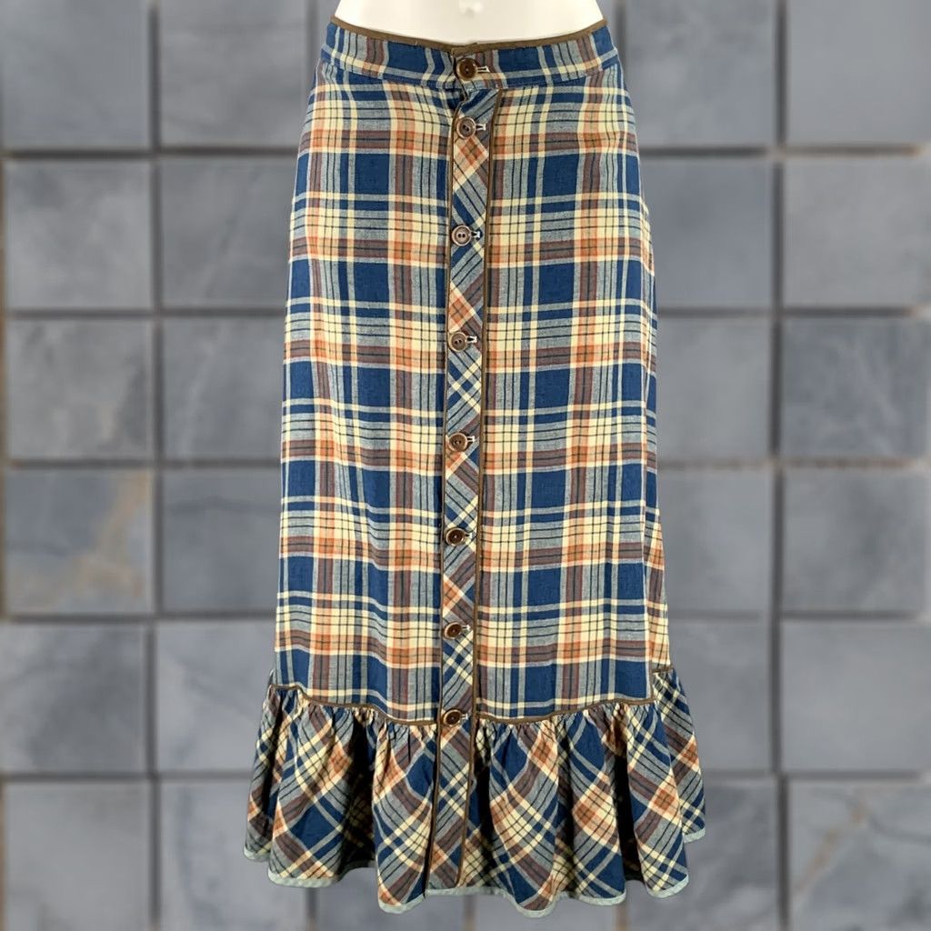 Vintage RRL by RALPH LAUREN Maxi Skirt Blue Orange Linen Cotton Plaid 2 Women Adult Size 2 Skirt Men Womens Girls Boys Size 26" / US 2 / IT 38 - 1 Thumbnail