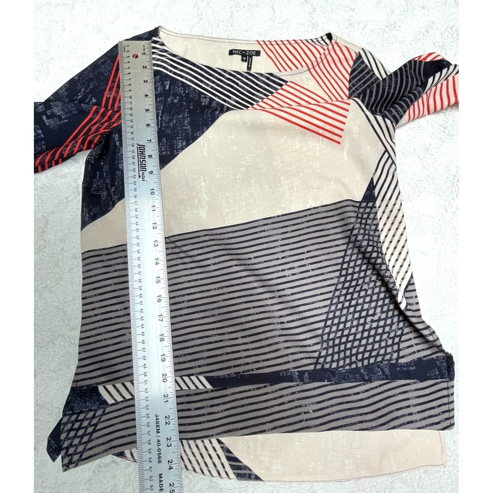 NIC+ZOE Nic+Zoe Blouse Womens XS Boat Neck Abstract Print 3/4 Sleeve Top Multicolor Size XS / US 0-2 / IT 36-38 - 3 Thumbnail