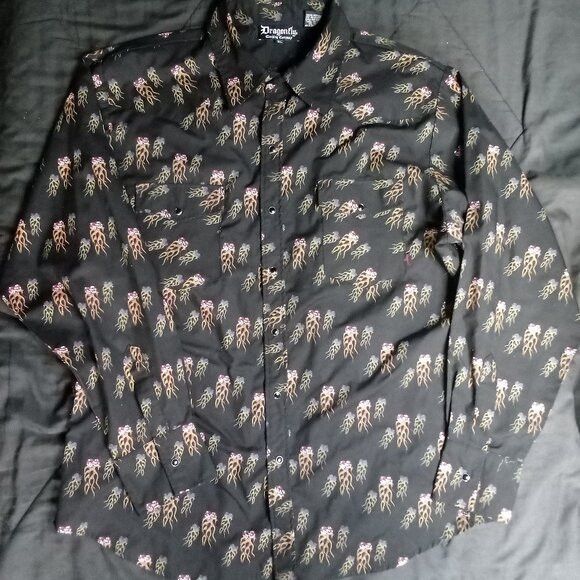 Dragonfly Vintage Dragonfly Flaming Dice Pearl Snap Button Shirt Size US XL / EU 56 / 4 - 2 Thumbnail