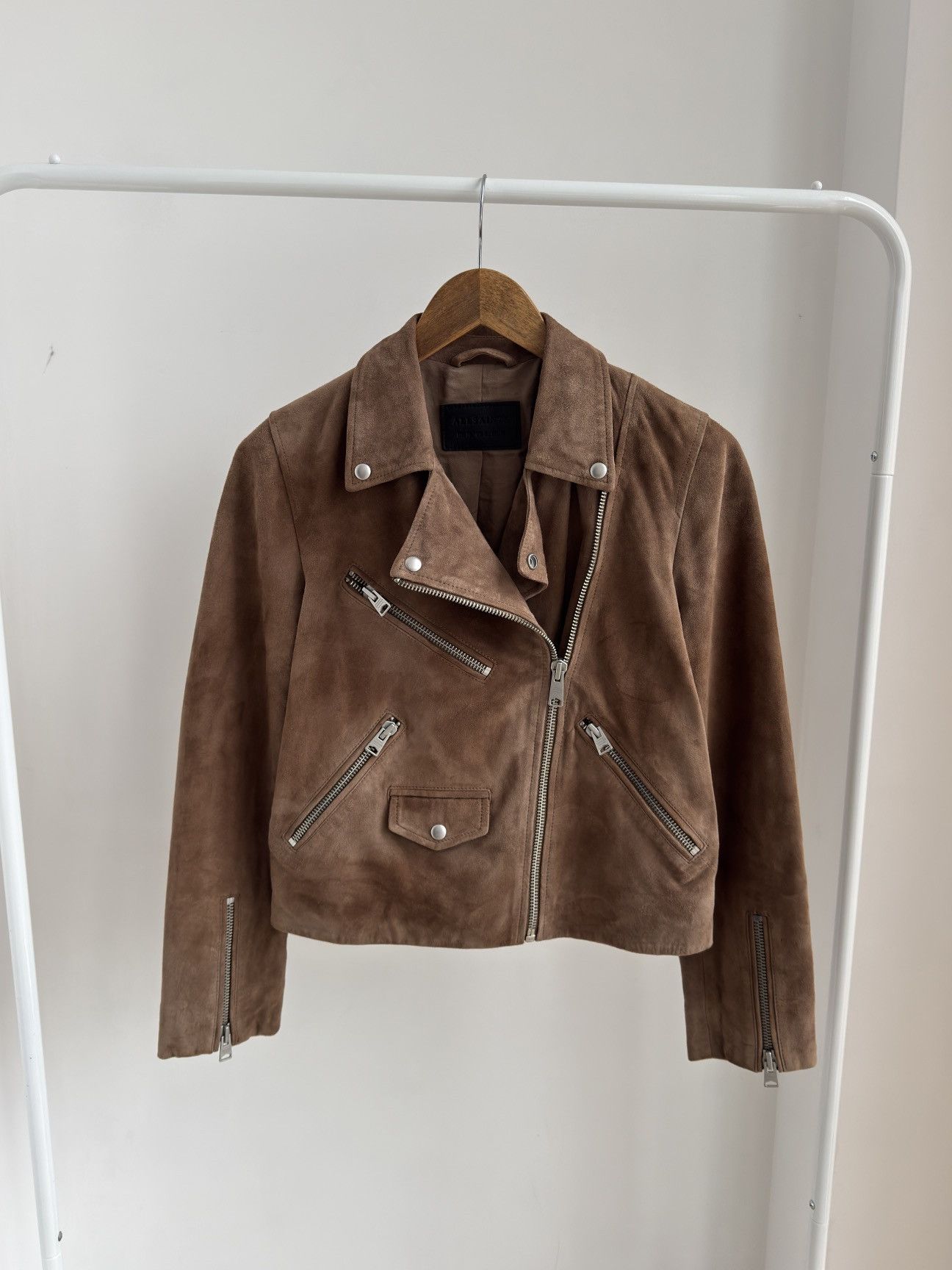 Allsaints ALL SAINTS Powder Brown Suede Balfern Biker Jacket Women’s Size US M / EU 48-50 / 2 - 2 Thumbnail