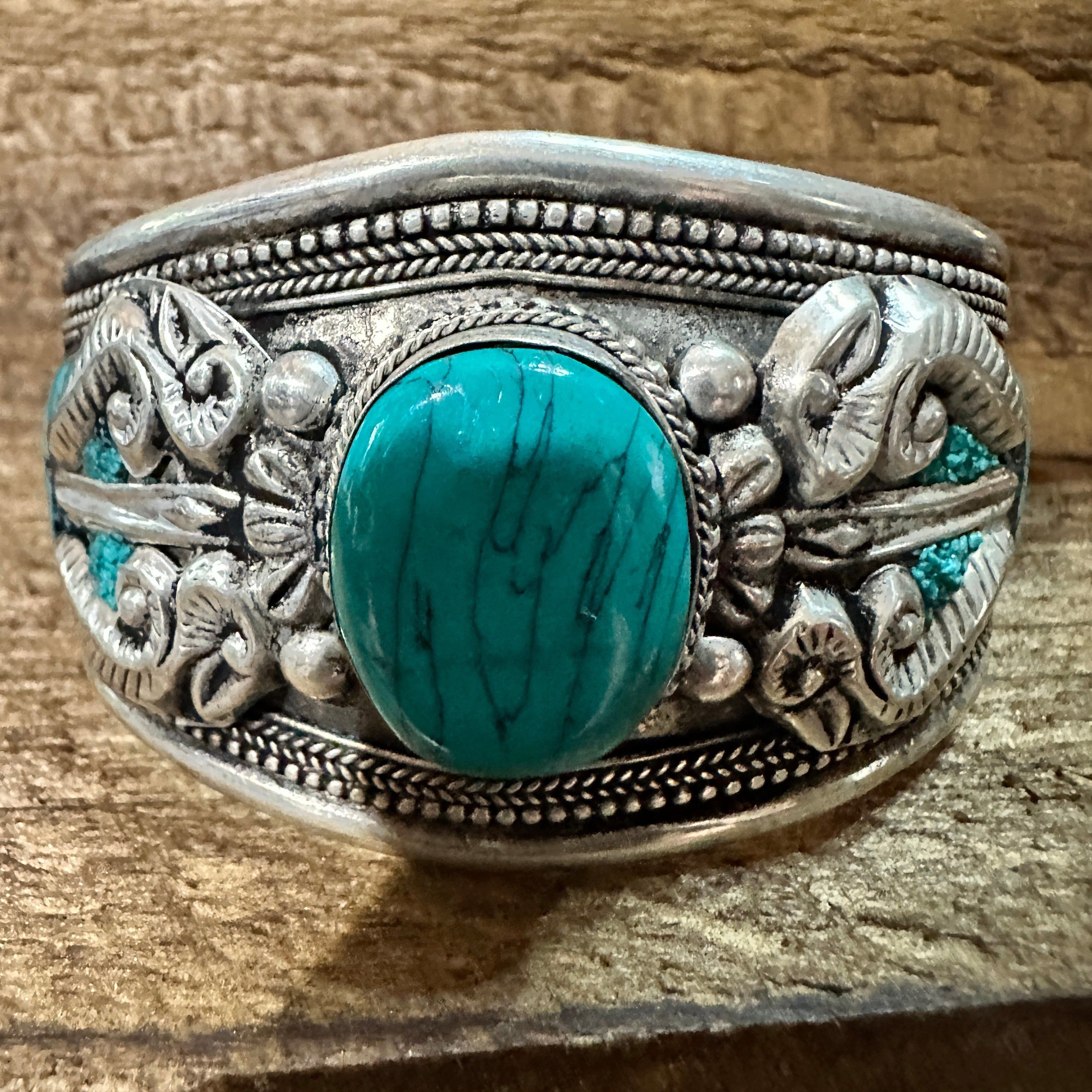 Other German Silver Bangle with Vibrant Blue Turquoise Natural Sto Size ONE SIZE - 5 Thumbnail