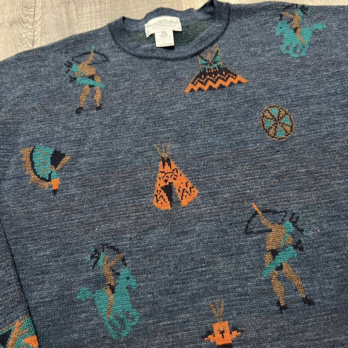 Tricots St. Raphael × Vintage VTG Tricots St. Raphael Wool Knit Native American Sweater Size US L / EU 52-54 / 3 - 4 Thumbnail