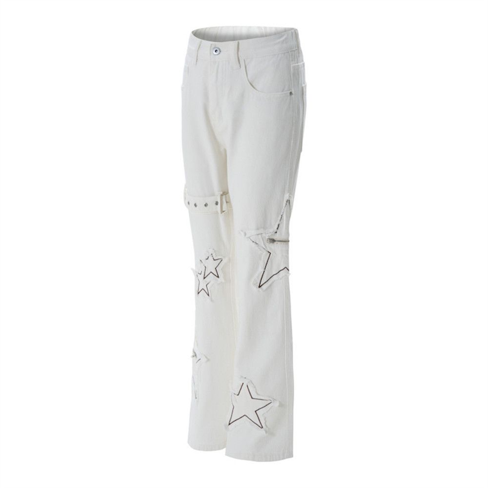 Jean Men's trendy star patch embroidered lace-up bootcut jeans Size US 32 / EU 48 - 5 Thumbnail
