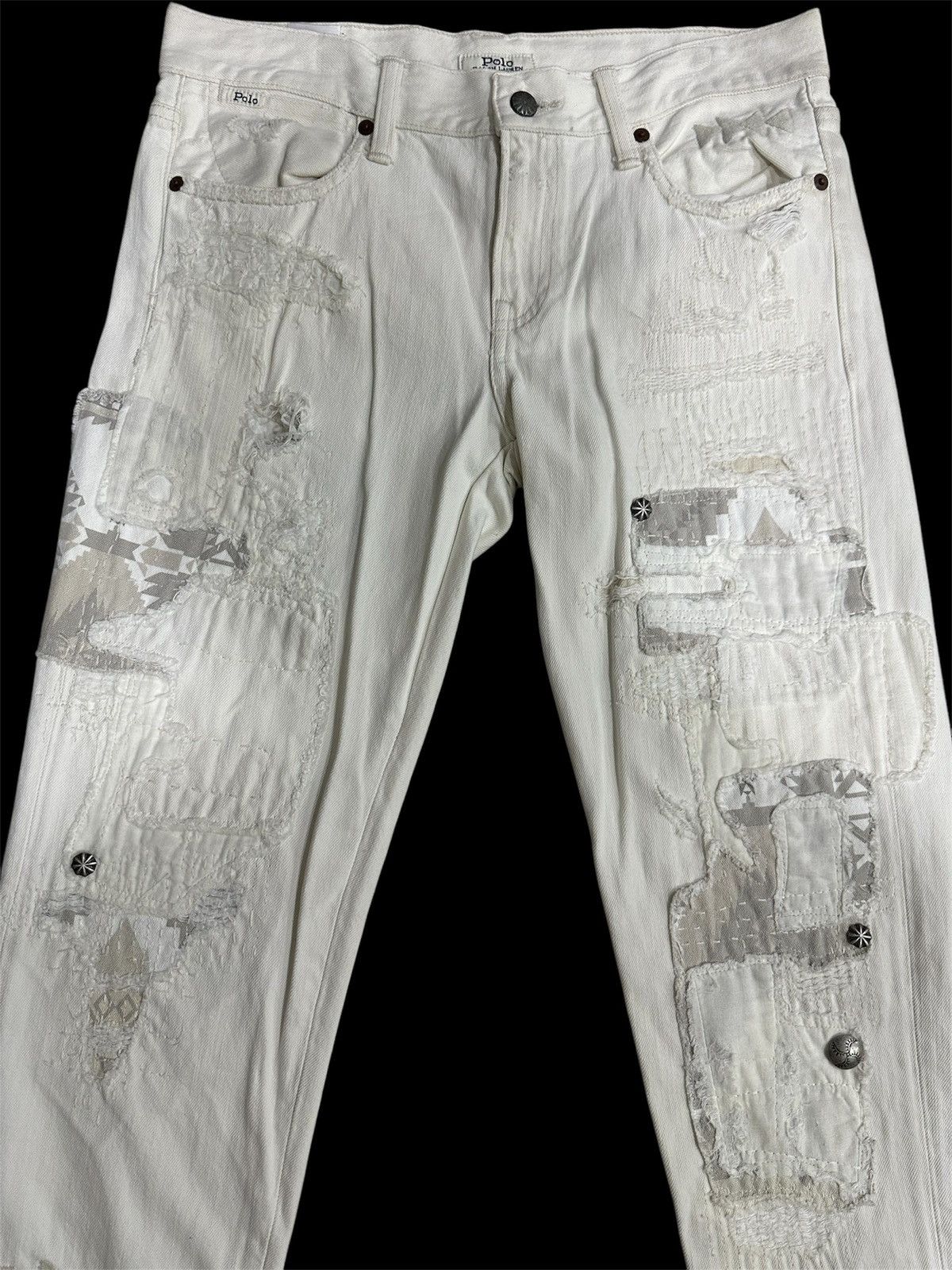 Polo Ralph Lauren × RRL Ralph Lauren Polo RL Distressed Patchwork Jeans For Her Size 30" / US 8 / IT 44 - 6 Thumbnail
