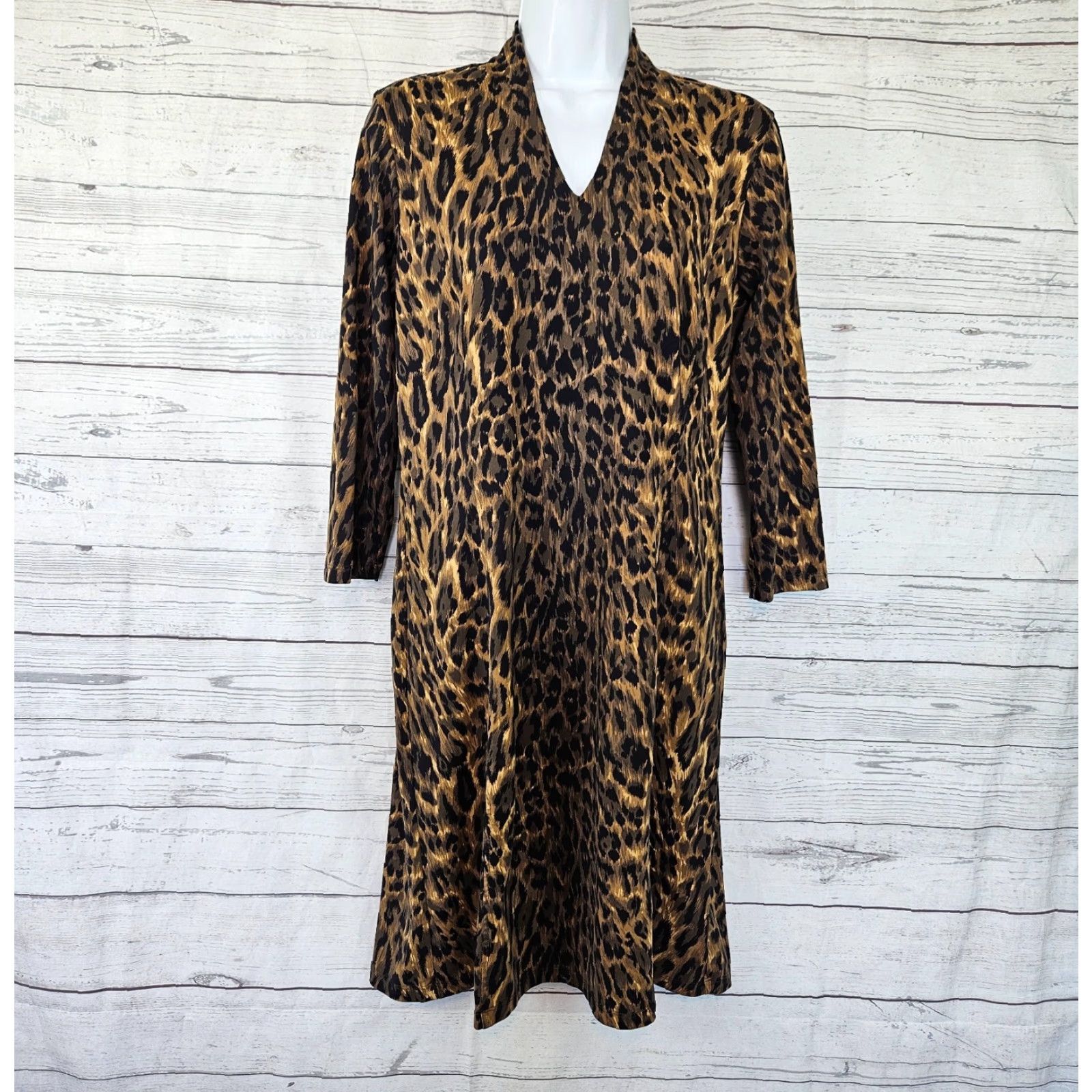 J.McLaughlin J McLaughlin Womens Catalina Cloth Dress 3/4 Sleeve V-Neck Knee Length Animal Print Brown Black M Modern Sheath Womens Size M / US 6-8 / IT 42-44 - 2 Thumbnail