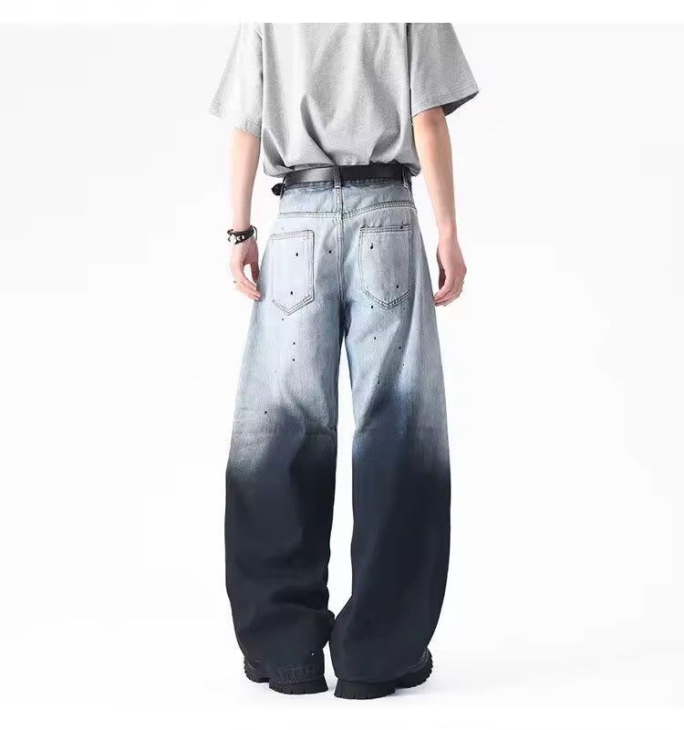 Gradient washed baggy denim