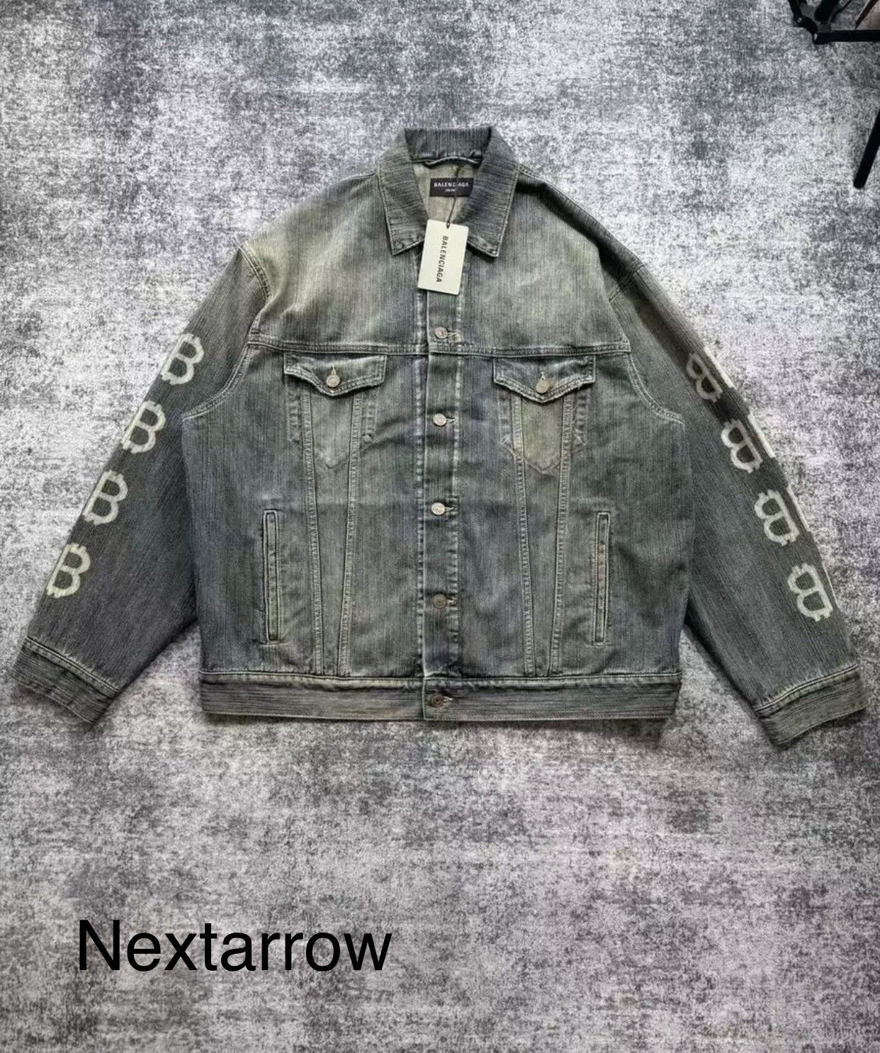 Balenciaga Mud Dye Destruction Double B Bitcoin Denim Jacket Denim Jackets