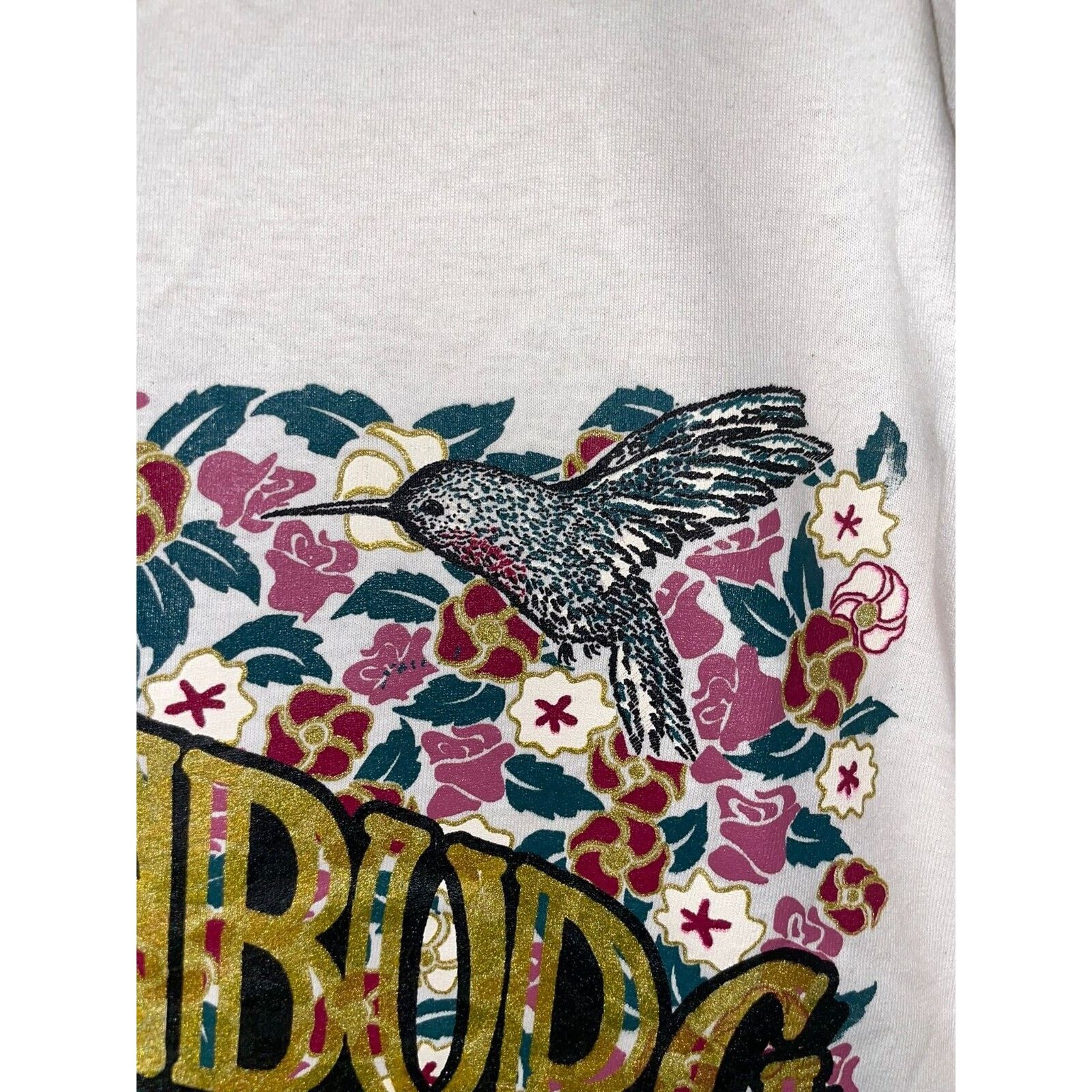 Jerzees 90s Vintage Gatlinburg Hummingbird Flower Cream White Shirt Size US L / EU 52-54 / 3 - 6 Thumbnail