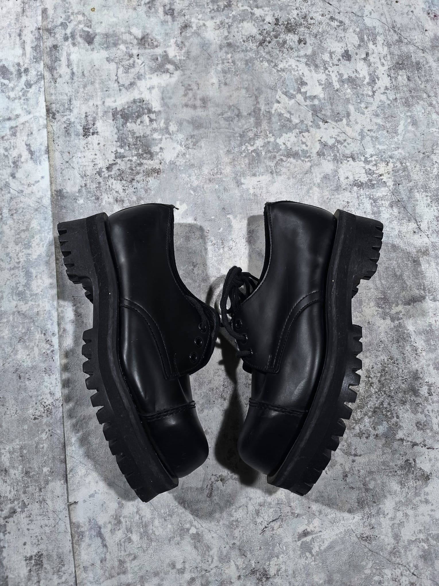 Leather vintage steel cap toe leather shoes chunky platform emo Size US 4 / IT 34 - 2 Thumbnail