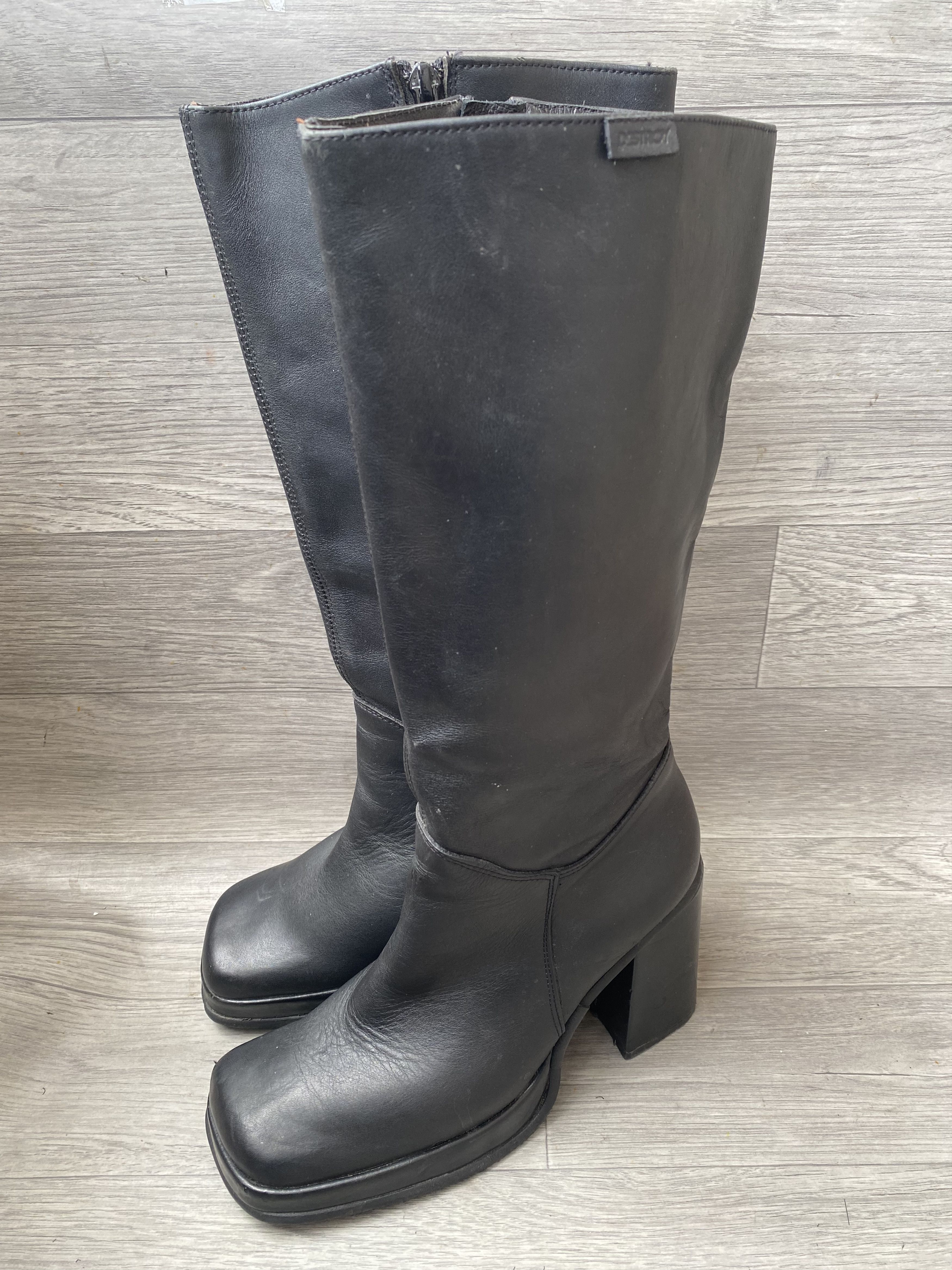 Vintage Destroy platform knee high boots sz 39