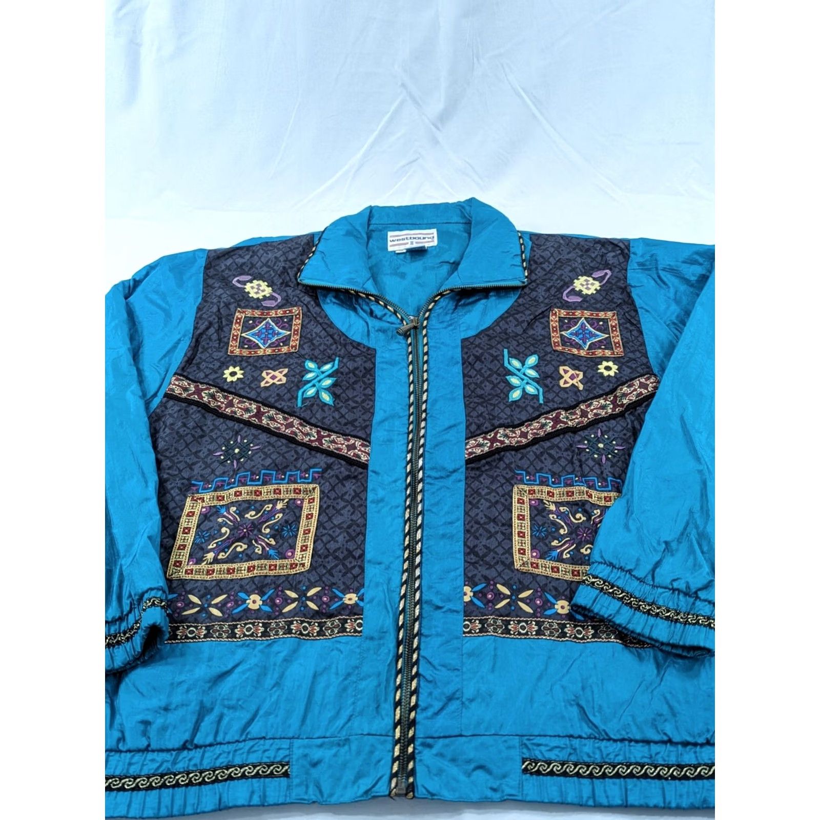 Vintage VINTAGE Westbound Sport Geometric Abstract Full Zip Bomber Jacket Shirt Women 1X Green 80s 90s Casual Mens Womens Size XL / US 12-14 / IT 48-50 - 3 Thumbnail