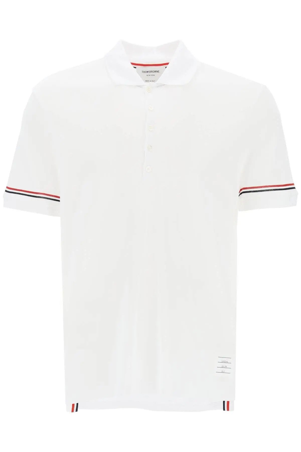 image of Thom Browne O1S22I1N0324 Tricolor Intarsia Polo Shirt In White, Men's (Size Large)