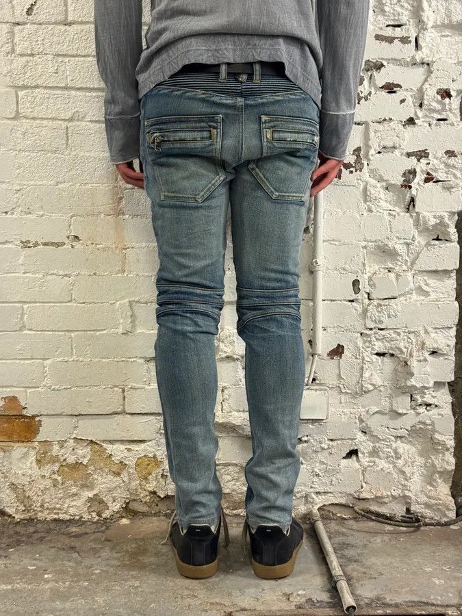 Balmain 2010s Balmain Blue Biker Denim Jeans Size US 30 / EU 46 - 4 Thumbnail