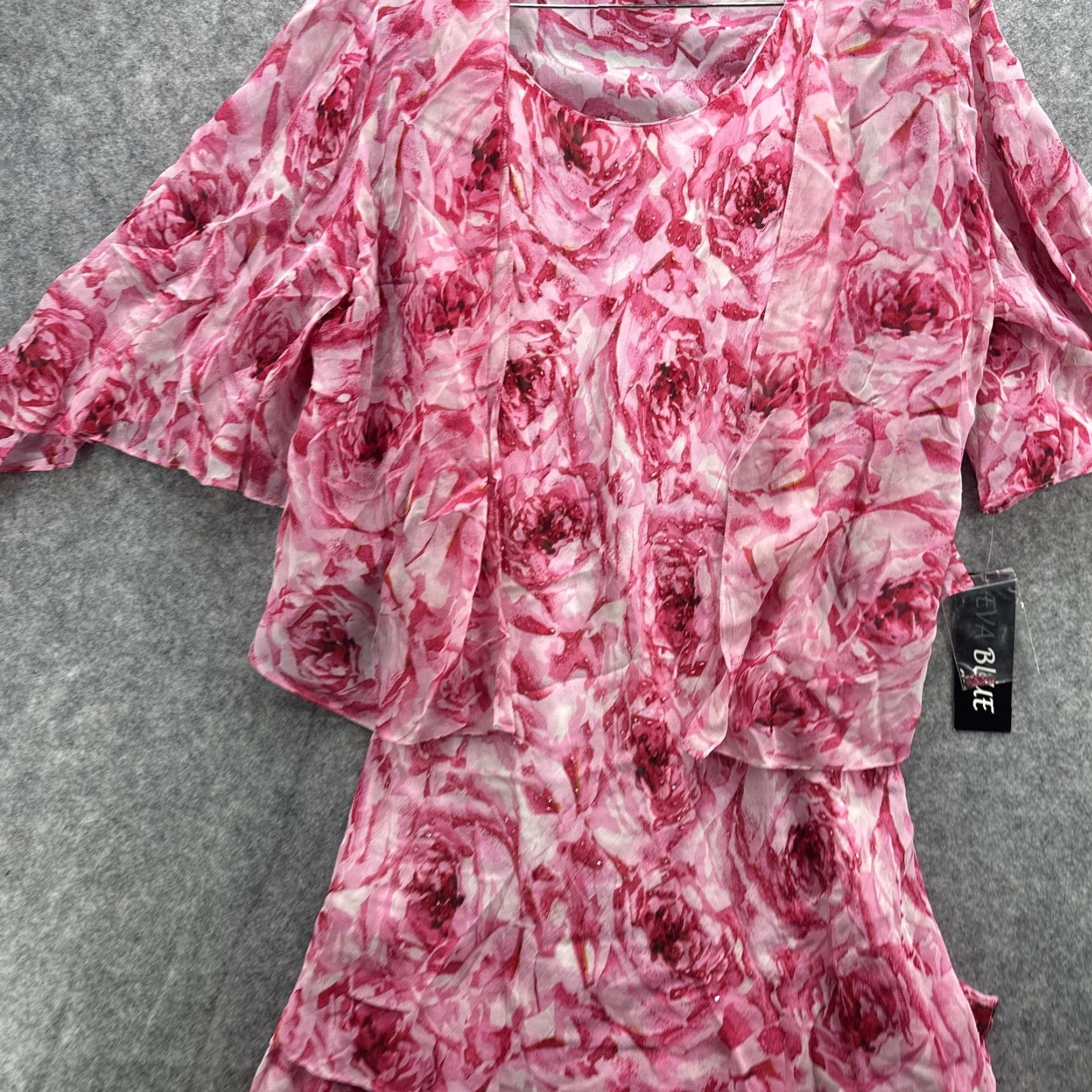 Vintage VINTAGE y2k Eva Blue Dress Jacket Set Womens 14 Pink Floral Ruffle Tiered Beaded Size XL / US 12-14 / IT 48-50 - 6 Thumbnail