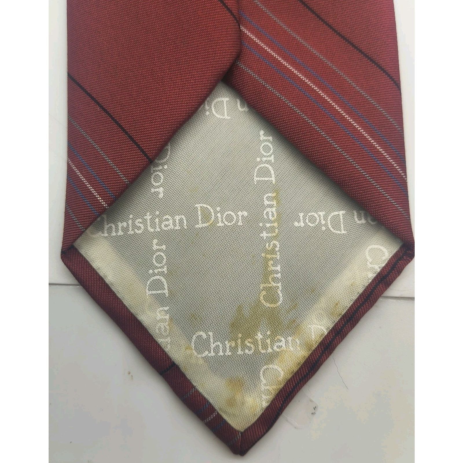 Christian Dior Monsieur Vintage Christian Dior Men's Burgundy Stripe Tie 3"W x 56"L Size ONE SIZE - 6 Thumbnail