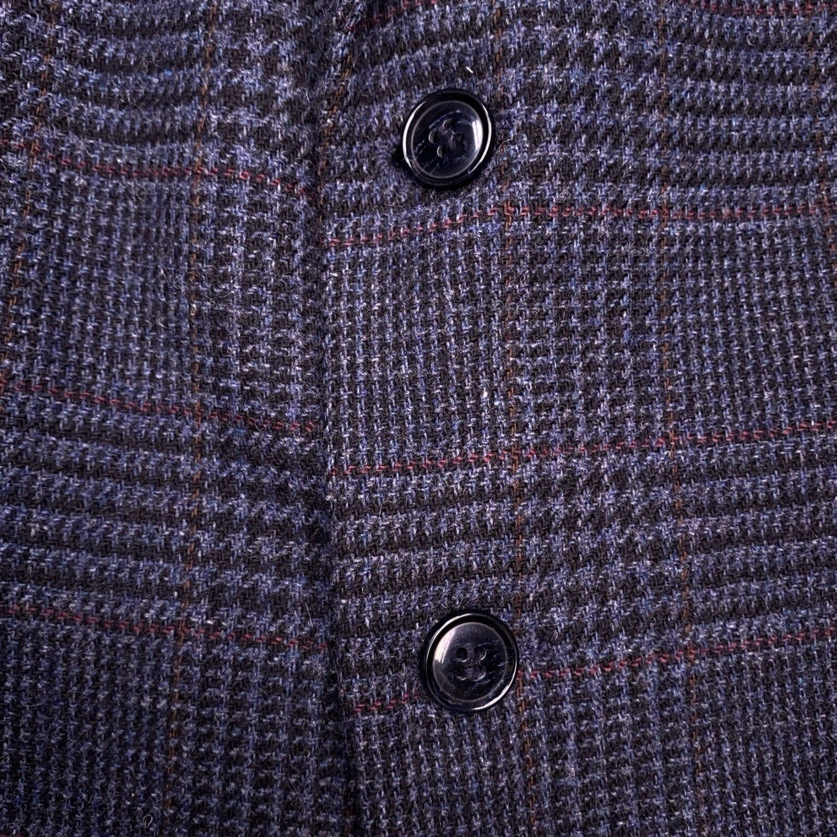 Farah VINTAGE Farah Blazer Jacket Blue Wool Tweed Herringbone Plaid Sport Coat 44R Men Regular Notch Lapel Single-Breasted Two-Button Front Size 44R - 7 Thumbnail