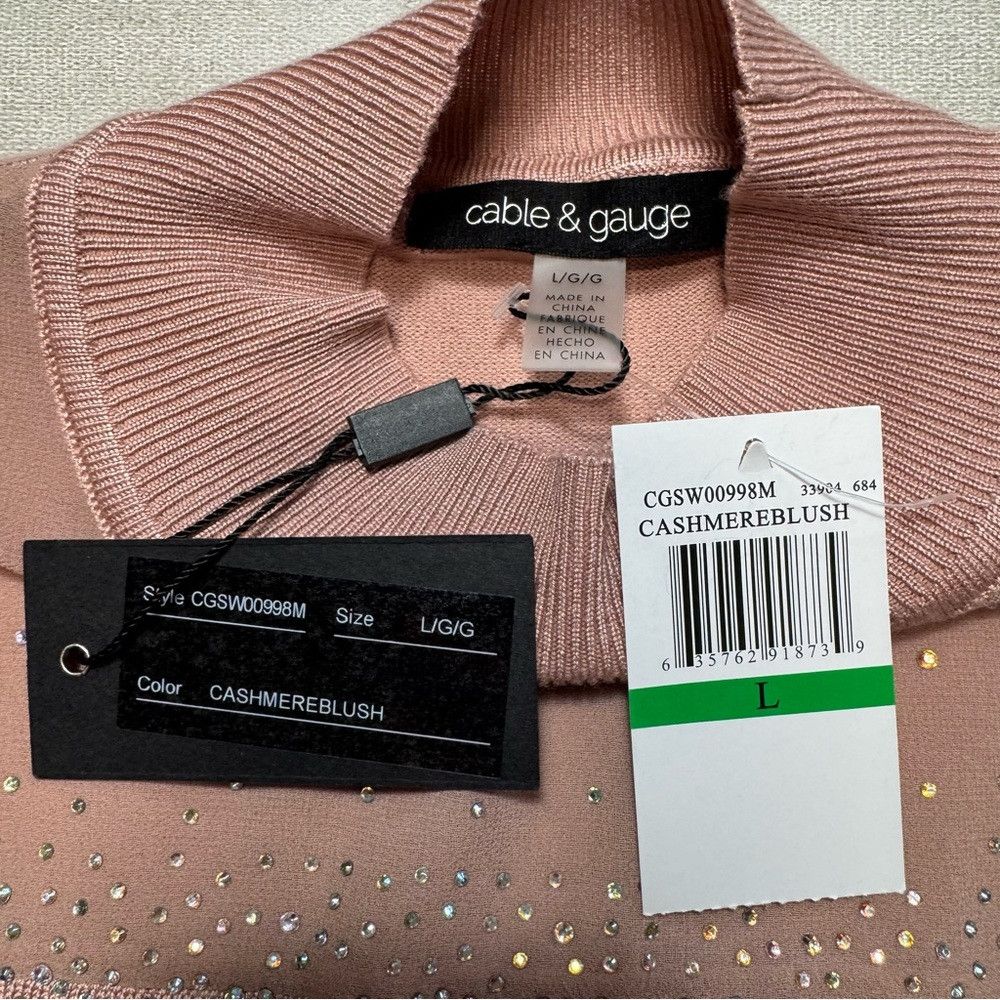 Other NWT New Cable & Gauge Dusty Rose Rhinestones Turtleneck Swe Size L / US 10 / IT 46 - 7 Thumbnail
