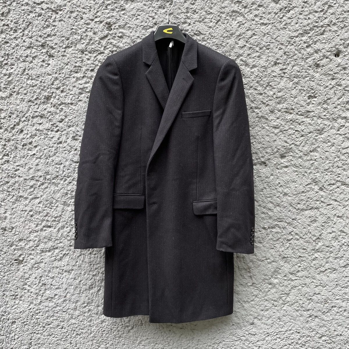 image of Dior Homme Black Wool Pinstripe Single-Breasted Coat Jacket, Men's (Size Large)