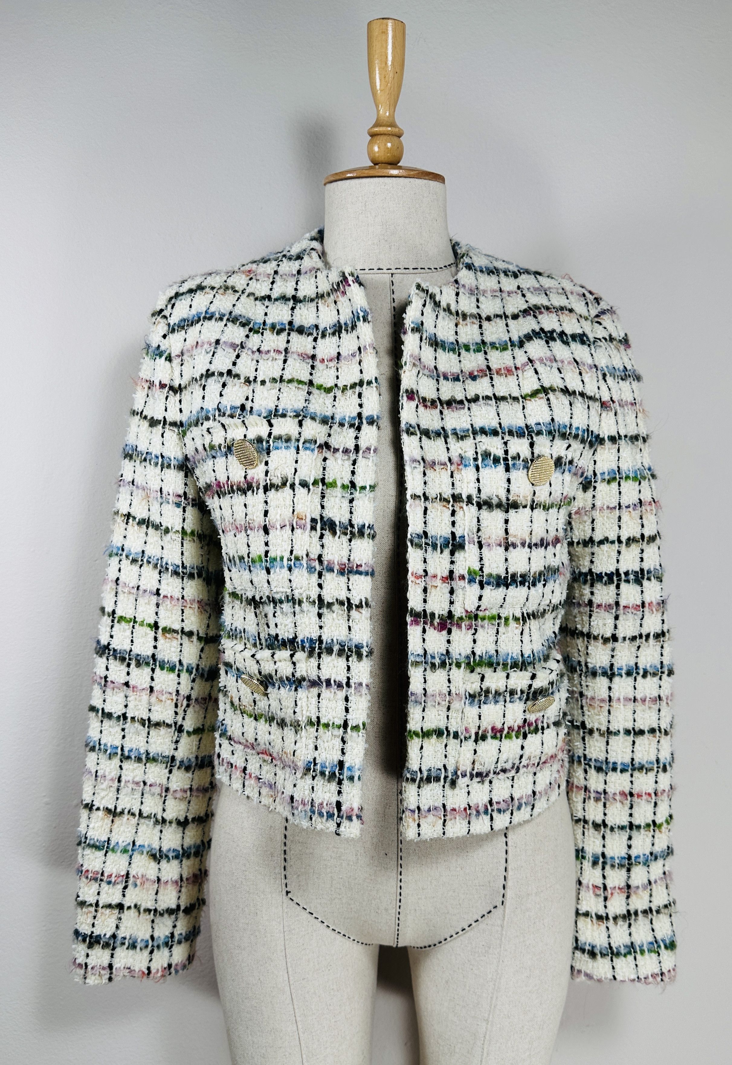 image of Iro Tweed Blazer Miora Jacket In Multico Ecru, Women's (Size XS)