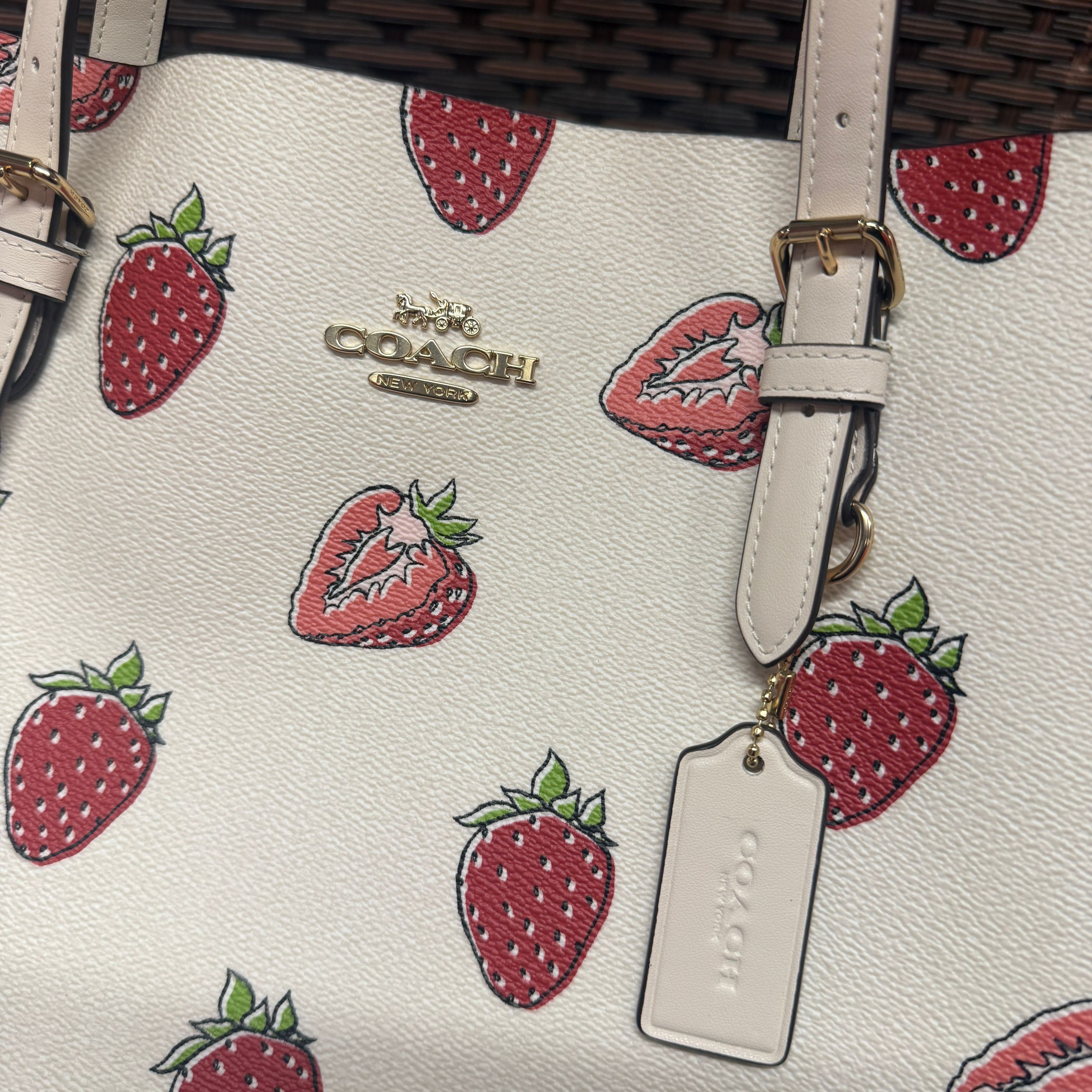 coach Mollie Tote Bag With Strawberry Print caq65