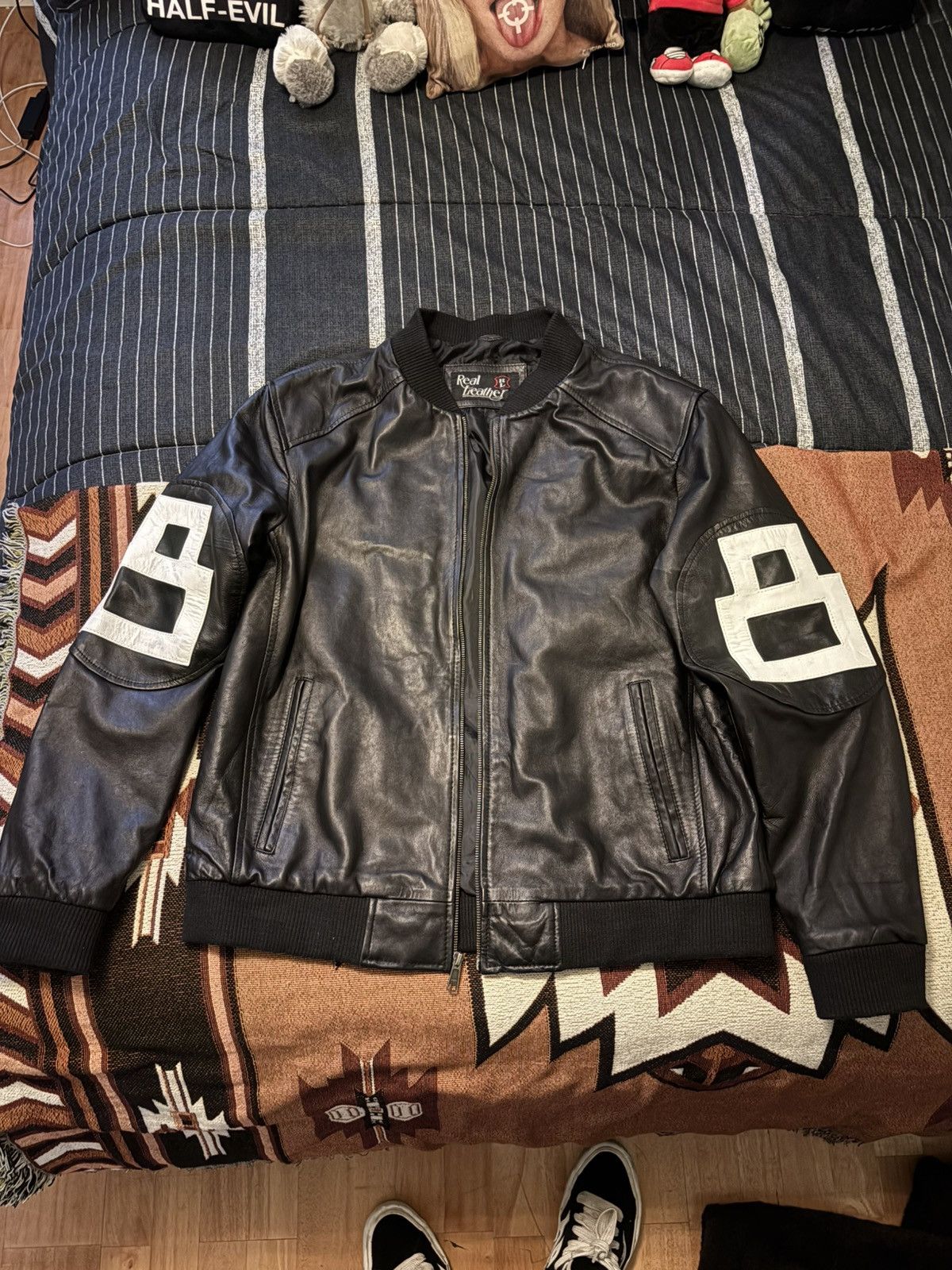 Vintage Vintage Leather 8 Ball Bomber Jacket Size US L / EU 52-54 / 3 - 1 Thumbnail
