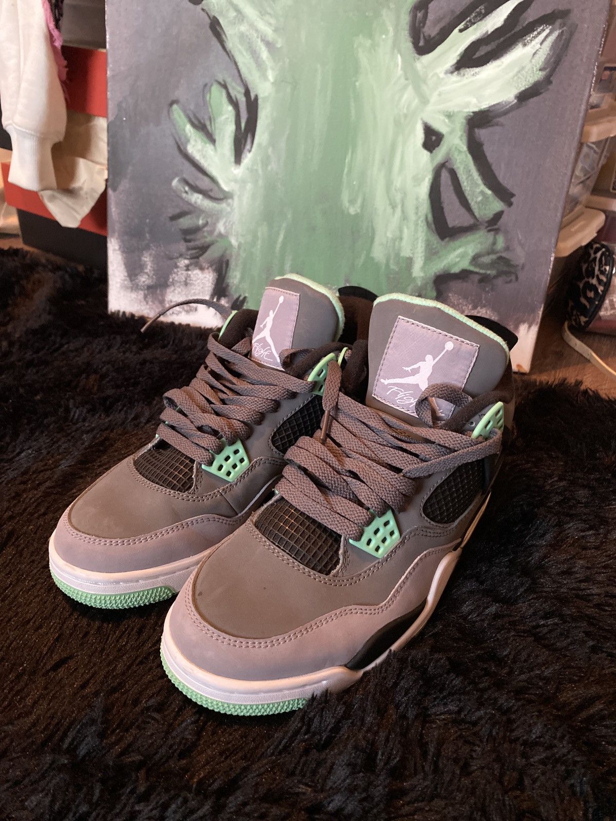 Jordan Brand Air Jordan 4 retro Green Glow Grey Size US 8.5 / EU 41-42 - 3 Thumbnail