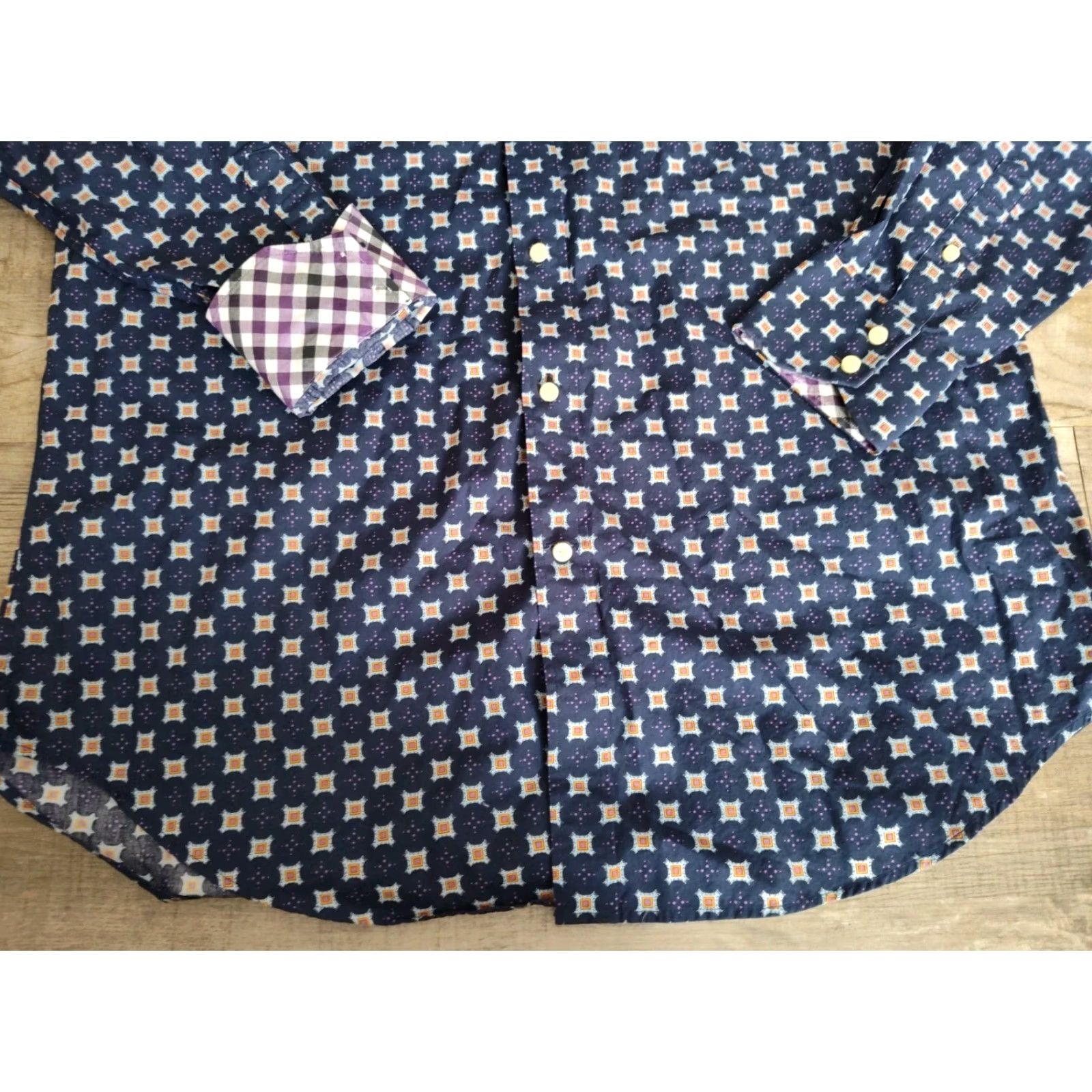 Vintage Vintage Jack Stone Men's Button-Up Shirt Large Blue Orange Geometric Pattern Casual 70s Preppy Two-Tone Size US L / EU 52-54 / 3 - 2 Thumbnail