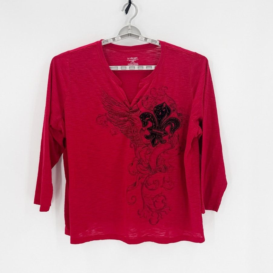 Other Lane Bryant True Y2K V-neck 3/4 sleeves fleur-de-lis wings Size 3XL / US 20-22 - 1 Thumbnail