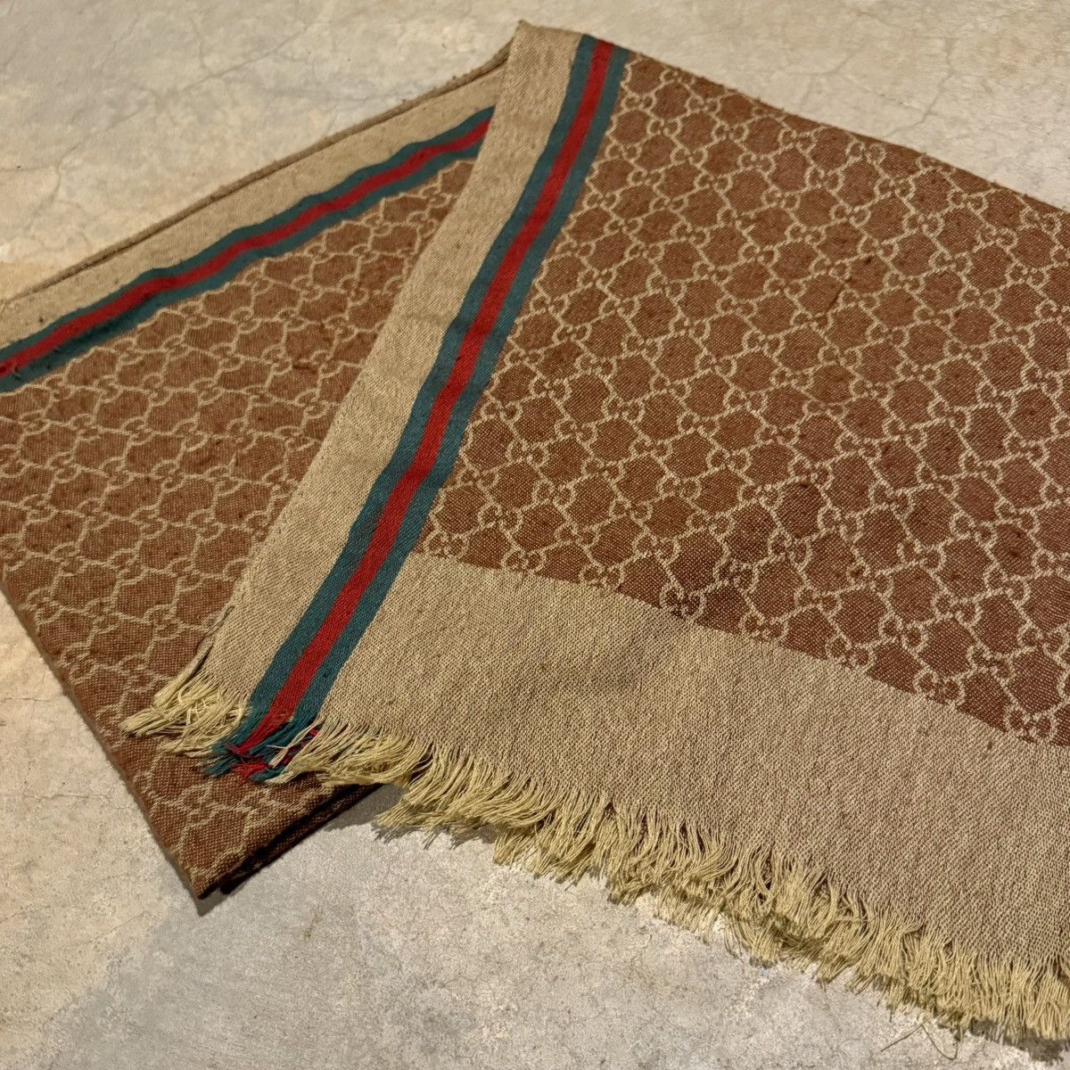 Gucci Vintage 1990s Gucci GG Monogram Web Stripe Wool Scarf Size ONE SIZE - 3 Thumbnail