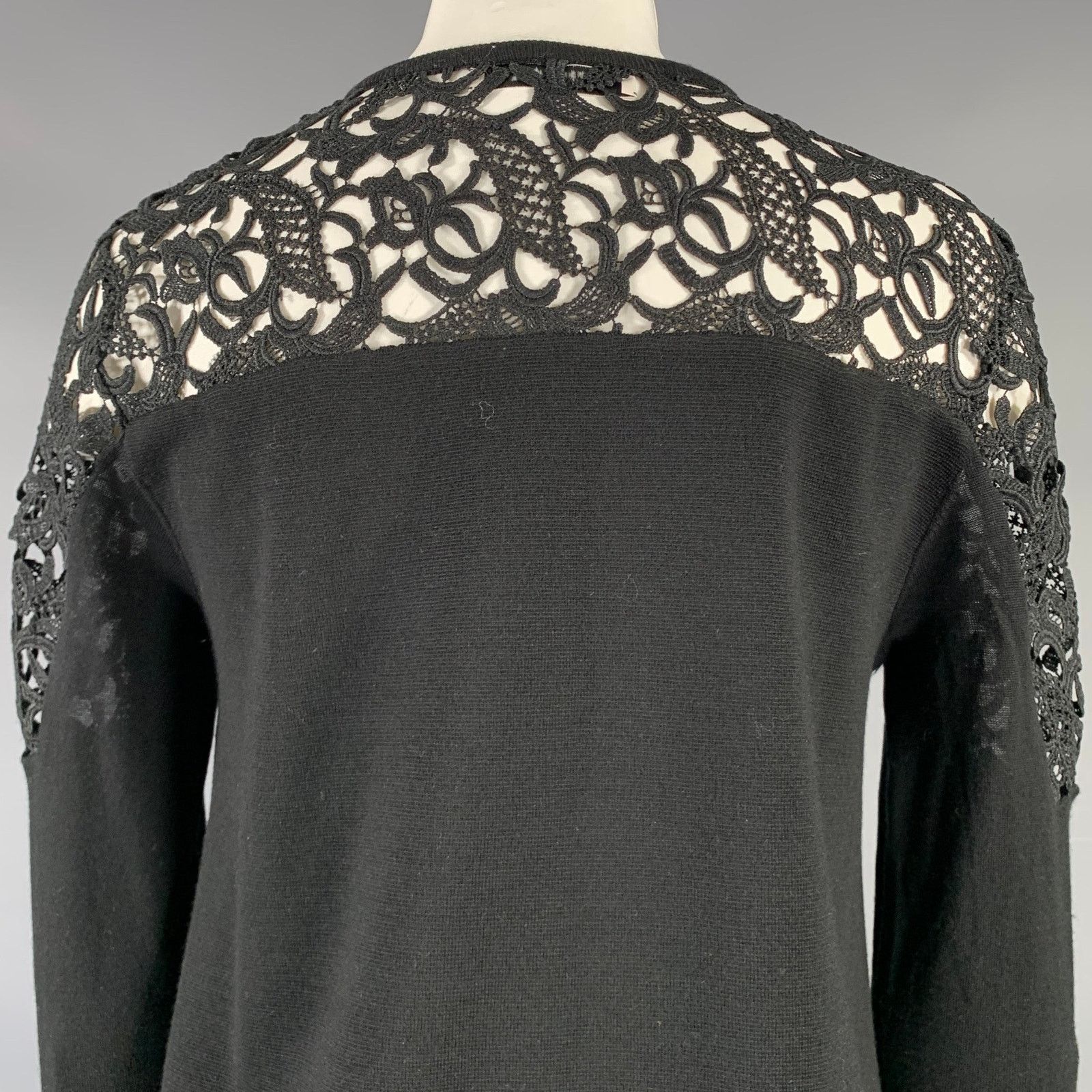 DOROTHEE SCHUMACHER DOROTHEE SCHUMACHER 2 Black Virgin Wool Lace Panel Cardigan Size XS / US 0-2 / IT 36-38 - 5 Thumbnail