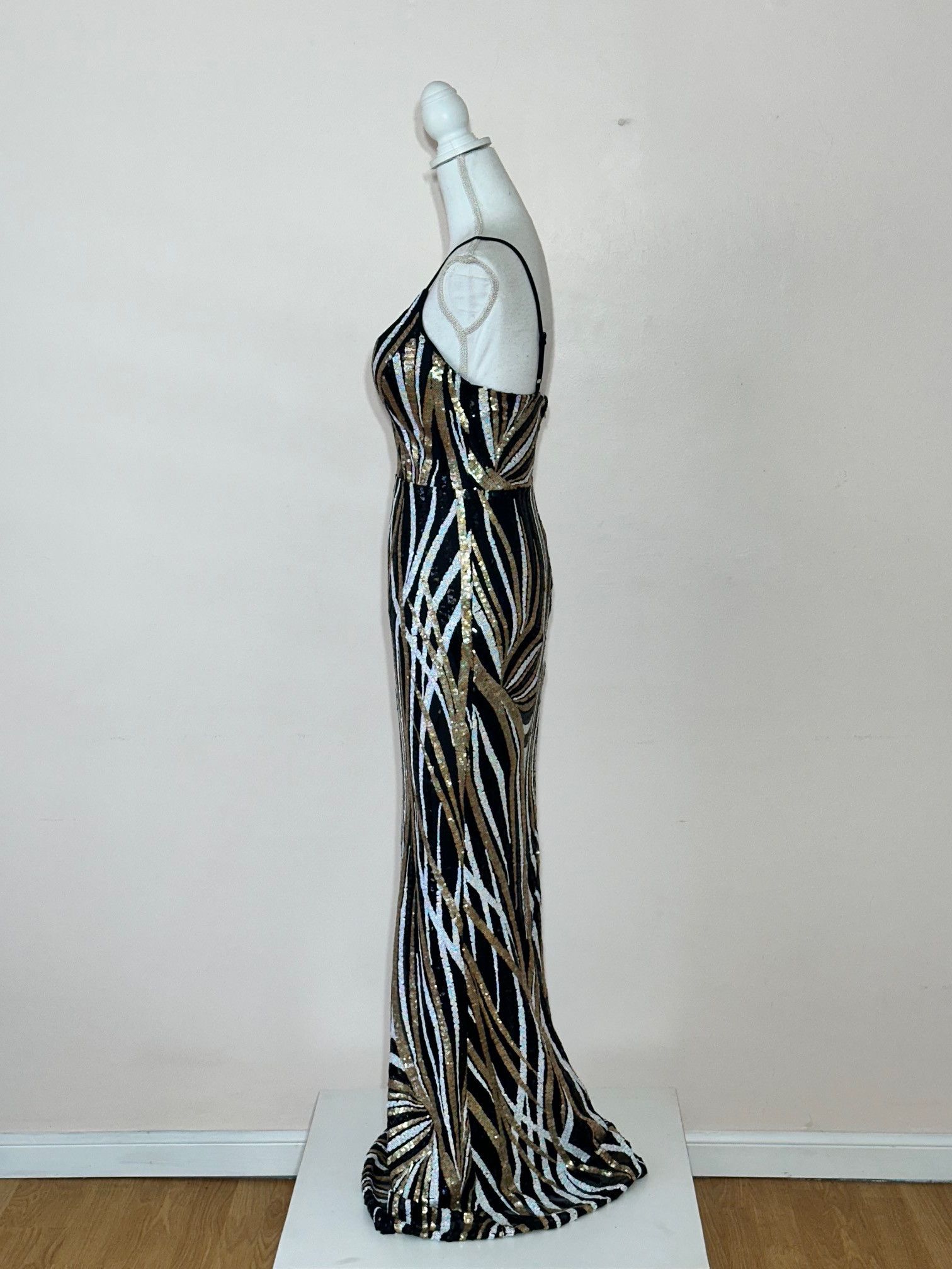 Vintage Art Deco Style Palm Design VNeck Sequin Gown Size L / US 10 / IT 46 - 2 Thumbnail