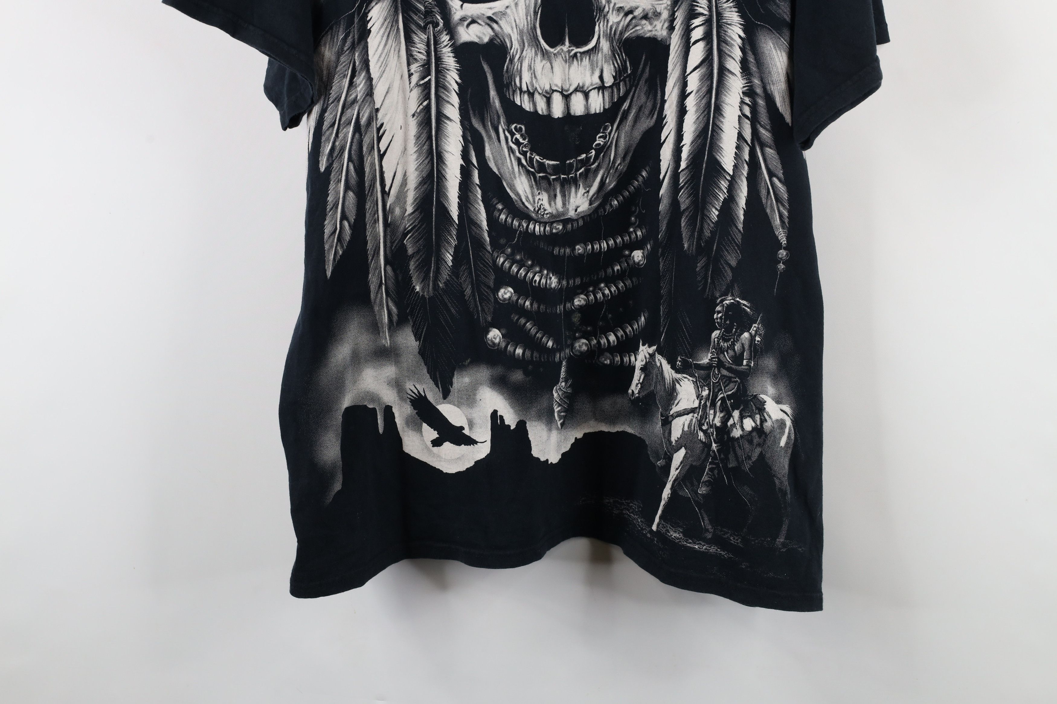 Vintage Vintage 90s Streetwear Skull Indian All Over Print T-Shirt Size US XL / EU 56 / 4 - 3 Thumbnail
