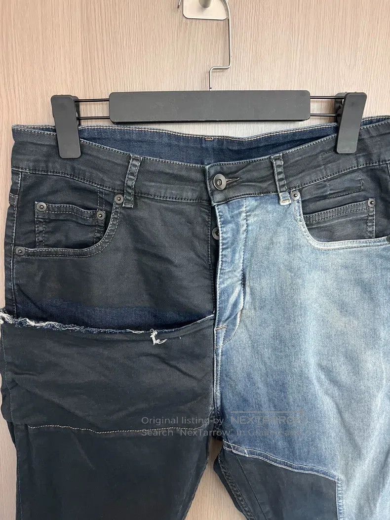Rick Owens Rick Owens Wax-coated patchwork denim nine-tenths trousers Size US 33 - 4 Thumbnail