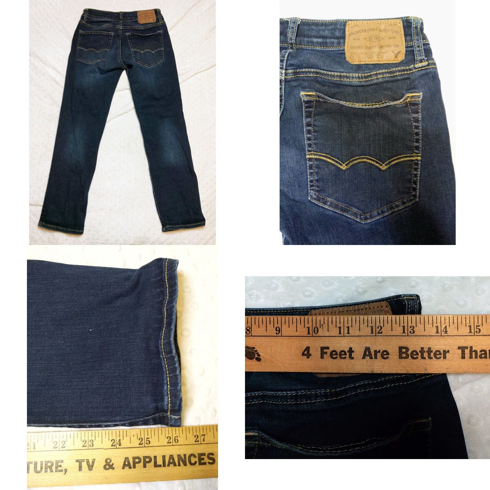 American Eagle Outfitters American Eagle Outfitters Jeans Slim Straight 26x28 Blue Mens 5-Pocket Distressed Stretch Dark Wash USA 90s Grunge Vintage No N/A Size US 26 / EU 42 - 8 Thumbnail
