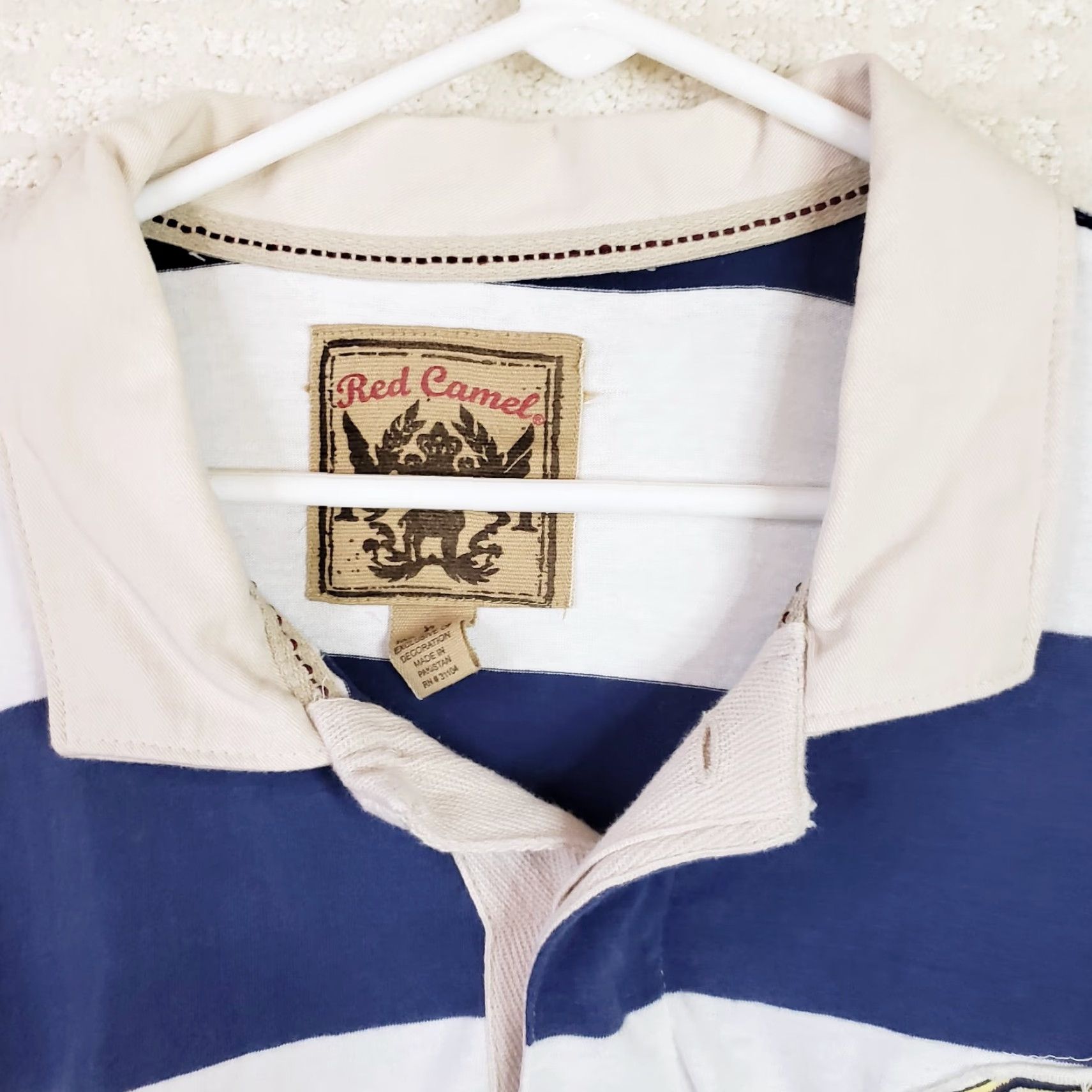 Ralph Lauren Lauren Ralph Lauren Red Camel Rugby Shirt Striped Long Sleeve Button-Up White Blue XL Mens Chest Logo 100% Cotton Preppy Classics Size US XL / EU 56 / 4 - 5 Thumbnail