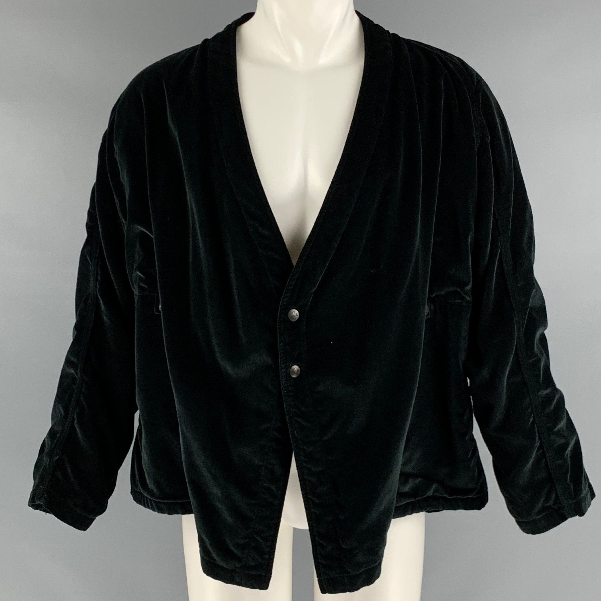 image of Needles Black Ruched Cotton Rayon Double Breasted Jacket, Men's (Size Medium)
