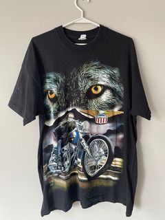 Vintage Easyriders Wolf And Biker Survivors Genuine Biker Vintage T-Shirt  2XL 90s