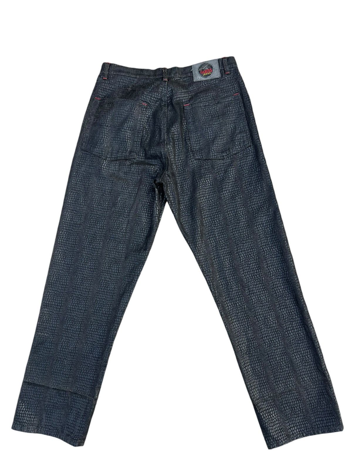 Guess Vintage 90s Guess Croc Skin Print Waxed Denim Jeans Size US 34 / EU 50 - 12 Thumbnail