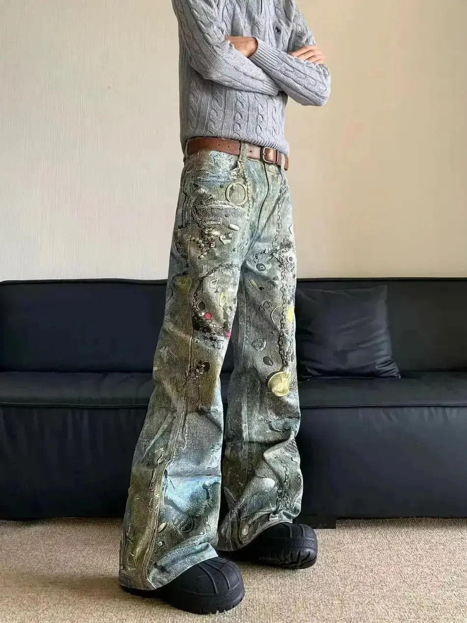 Japanese Brand Design Printing Straight Loose Jeans Pants Size US 32 / EU 48 - 1 Thumbnail