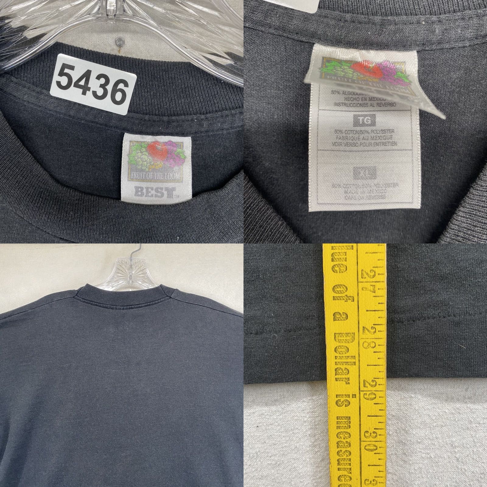 Fruit Of The Loom VINTAGE Fruit of the Loom T-Shirt Men Large Black 90s Football Stitch Graphic Print Crew Neck Casual Size US L / EU 52-54 / 3 - 8 Thumbnail