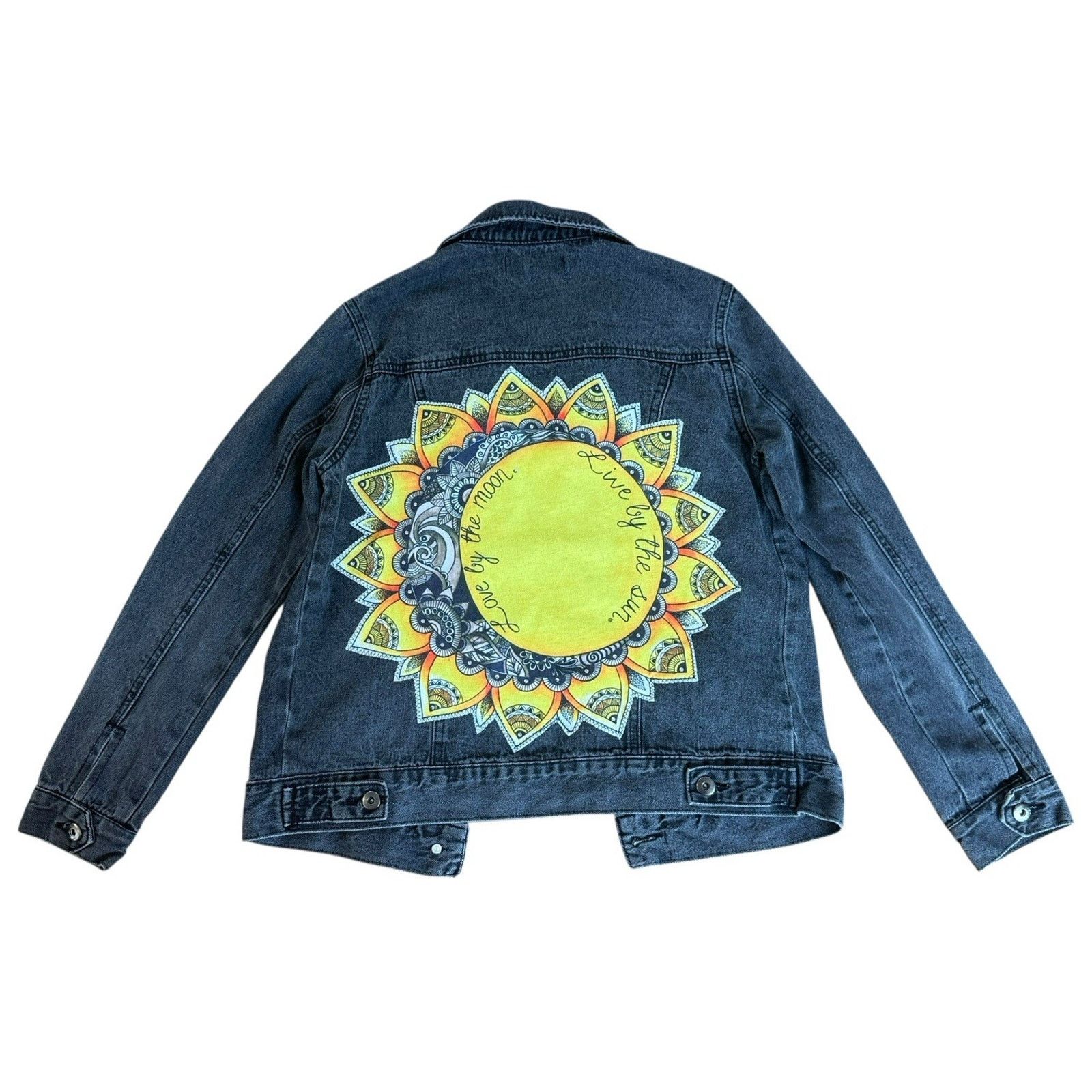 Forever 21 LOVE MOON LIVE SUN Upcycled Retro Vintage Boho Denim Jacket Size S / US 4 / IT 40 - 5 Thumbnail