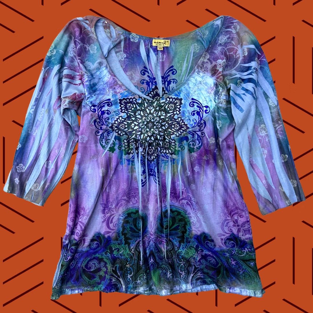 Vintage One World Purple Mandala Boho Top - Extra Large Womens Size L / US 10 / IT 46 - 1 Thumbnail