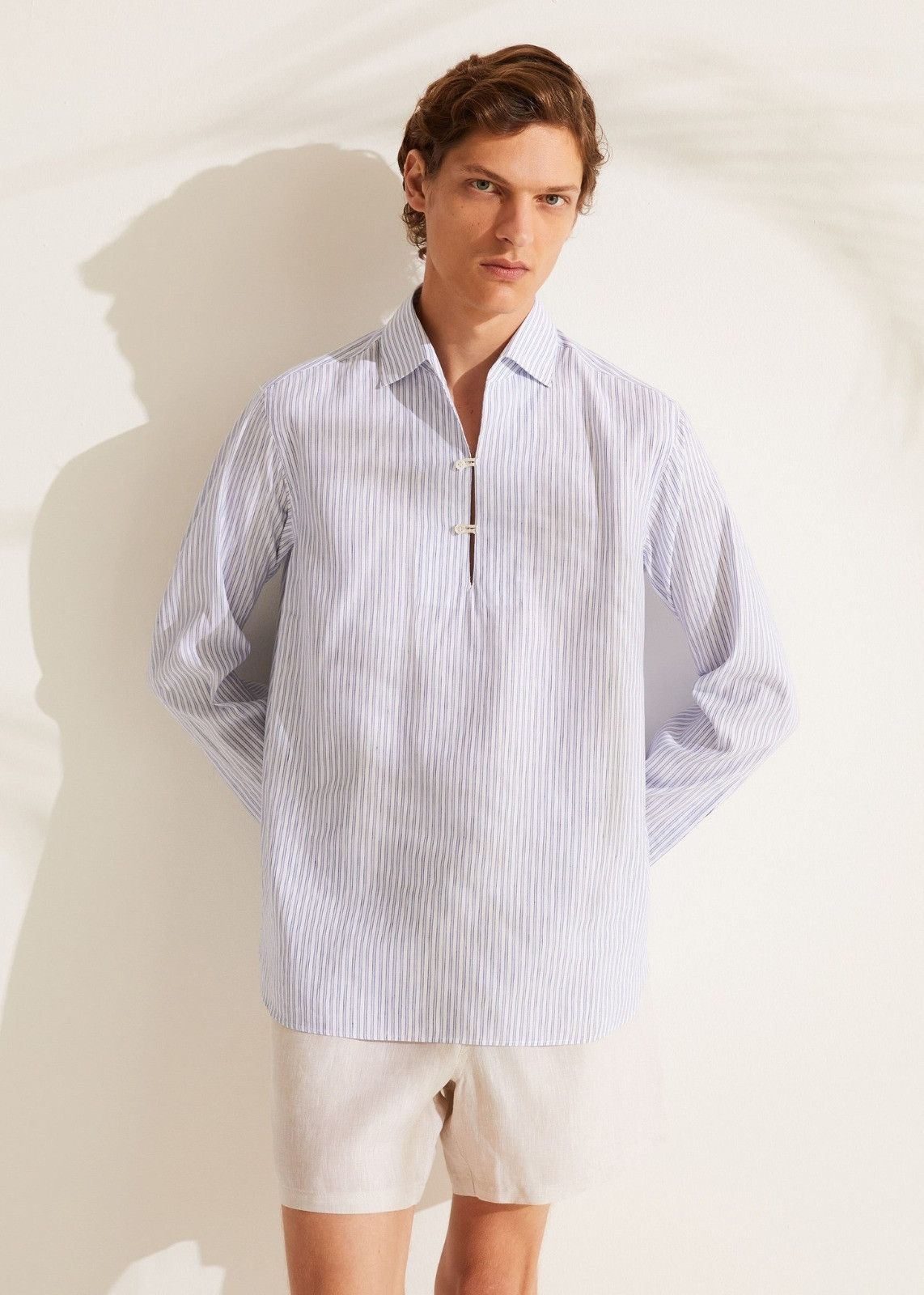 Loro Piana o1srvl11e0924 Tahiti Shirt in White/Grey Size US L / EU 52-54 / 3 - 2 Thumbnail