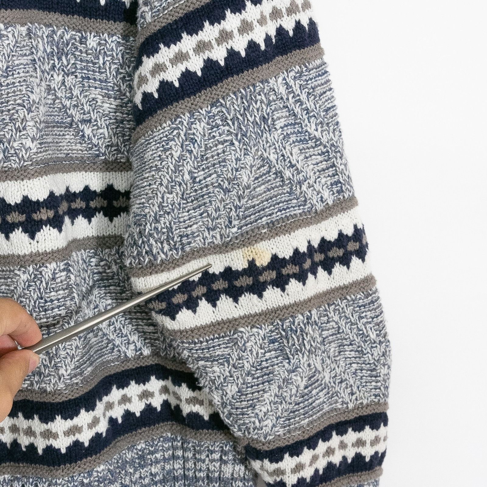 Vintage Vintage Cotton Knit Fair Isle Sweater Medium Gray Striped Size US M / EU 48-50 / 2 - 9 Thumbnail
