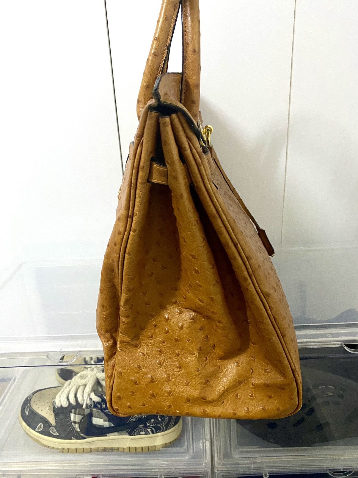Japanese Brand Rare Ostrich patina Leather Birkin Bag Size ONE SIZE - 6 Thumbnail